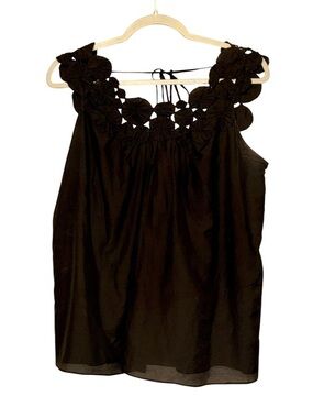 Aryn Gray Black Rosette Flower Trim Detail Cotton Lined